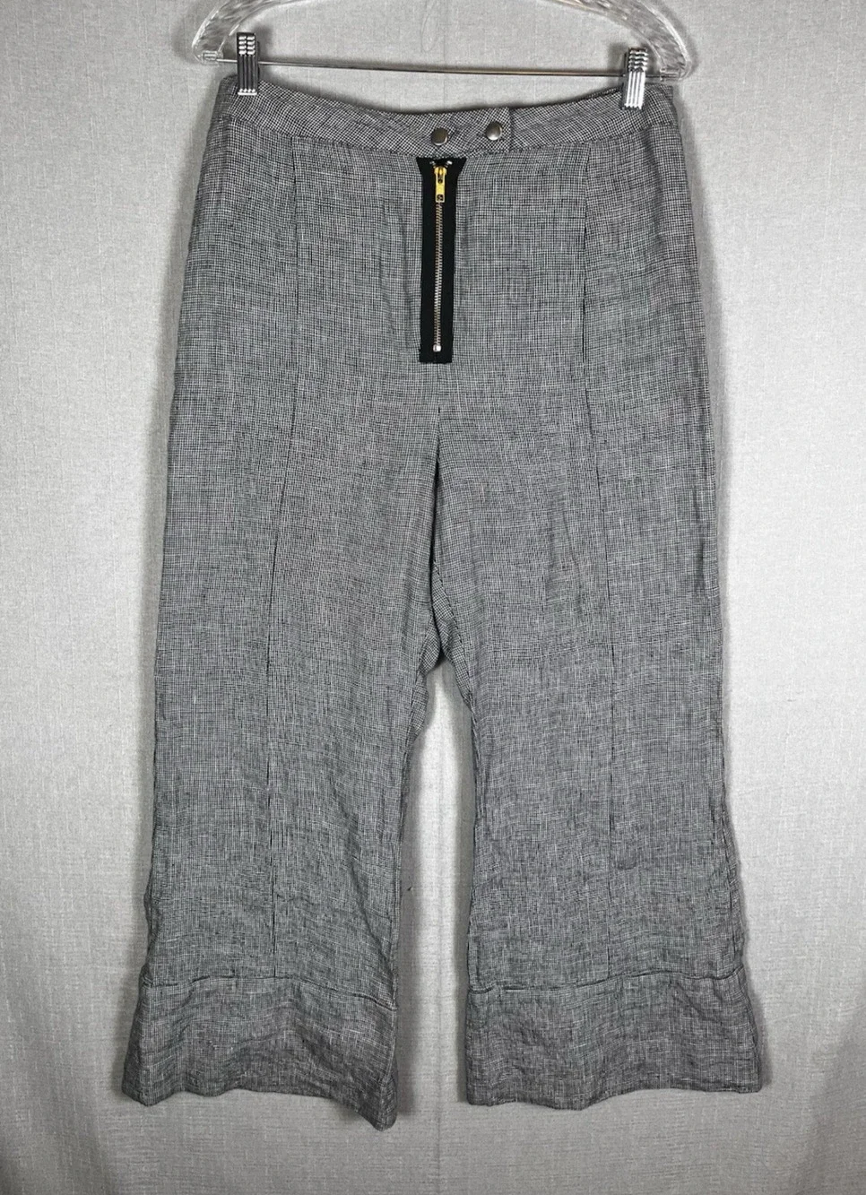 Reformation Pants Womens Size 10 Black White Houndstooth High Rise Wide Linen